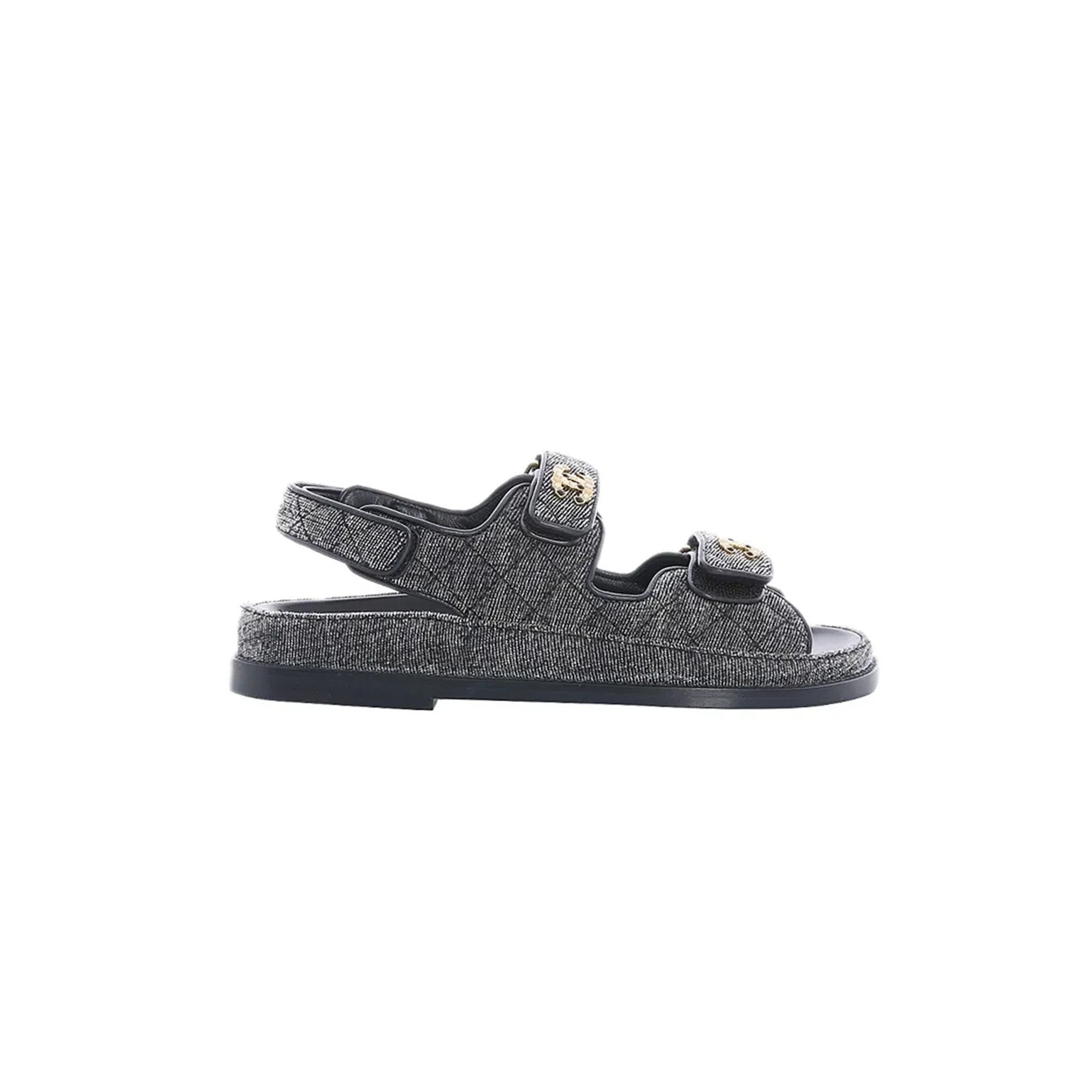 CHANEL VELVET DAILY CASUAL SANDALS FOR WOMEN BLACK & GRAY G35927 X56243 0L121